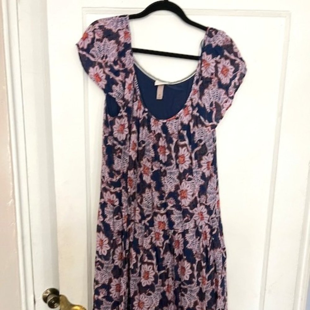 Knox Rose Boho Floral Flutter Short Sleeve Tiered Long Maxi Dress Blue Purple L